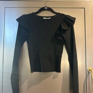 Petal & Pup Black Ribbed Ruffle Sleeve Top